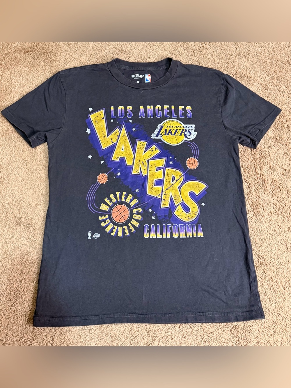 Hollister Los Angeles Lakers Black Graphic Tee with Yellow & Purple Logo